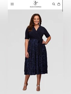 PLUS - LACE & JERSEY COCKTAIL DRESS WITH ROSETTE LACE SKIRT AND TIE BELT